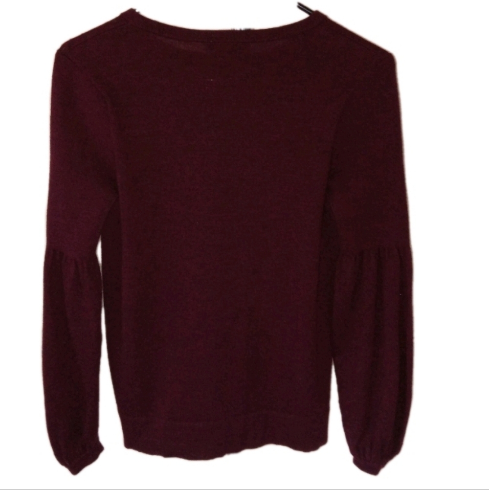 Club Monaco Burgundy Balloon Sleeve Wool Sweater SP - Picture 2 of 8